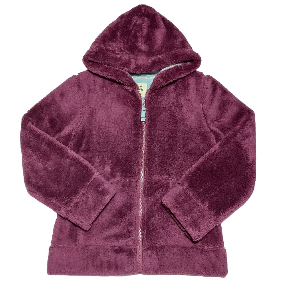 Mini Boden solid shaggy fleece zip-up hoodie jacket